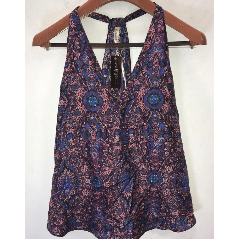 Rory Beca Patterned Silk Sleeveless Top Size L NWT Corsico V with Pleat